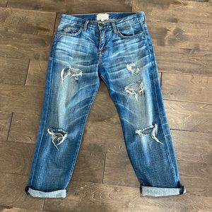 Current Elliott super destroyed boyfriend jeans.